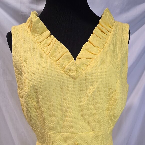 Eliza J New York Dress Yellow Size 12 Ruffles Pockets Lined Cotton - Picture 3 of 10